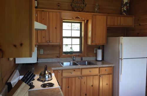 West Jefferson Cabin | Tranquil Cabin Retreat with Ocean View Kitchen Amenities