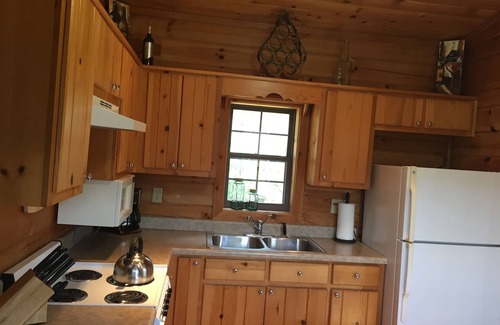 West Jefferson Cabin | Tranquil Cabin Retreat with Ocean View Kitchen Amenities