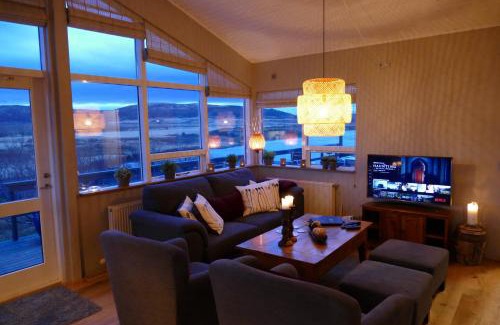 Selfoss House | Cozy Lax-á Asgardur Cottages with Ocean View & Hot Tub