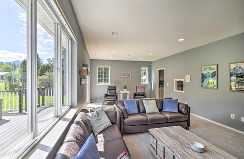 North Bend House | Tranquil Riverside North Bend Oasis with Mountain Views