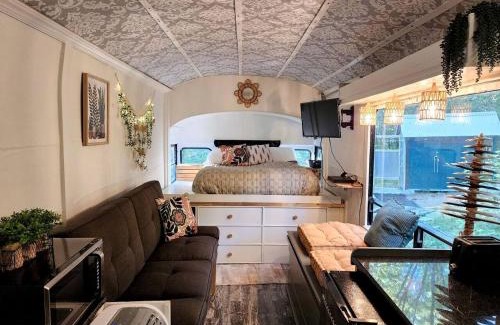 Bitely House | Rustic Converted School Bus with Outdoor Shower Near ORV Trails in Manistee National Forest, Michigan