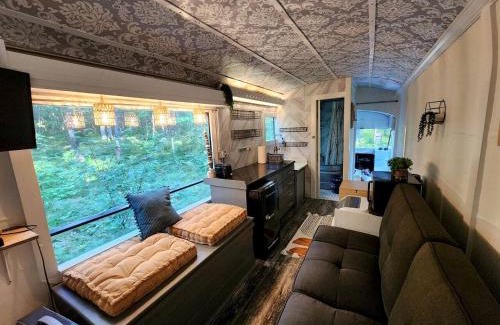 Bitely House | Rustic Converted School Bus with Outdoor Shower Near ORV Trails in Manistee National Forest, Michigan
