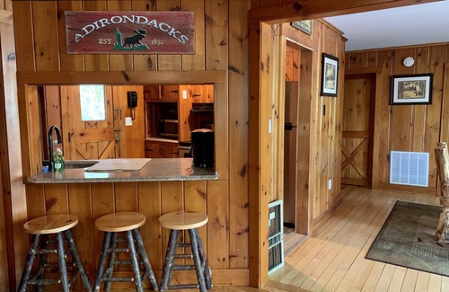 Lake George Cabin | Rustic Log Cabin - Steps from the Village with Pool & Lake View