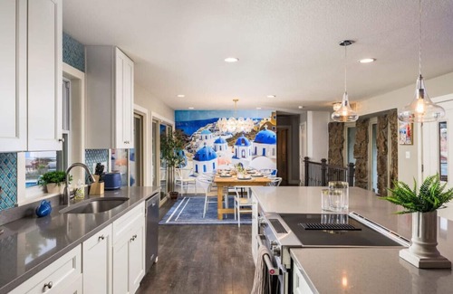 Scenic Heights House | Relax at Santorini Retreat: Pool, Hot Tub & Spa Awaits