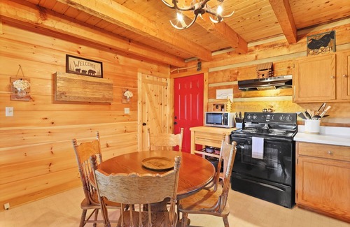 Lansing Cabin | Cozy Log Cabin with Hot Tub and Fireplace Near West Jefferson