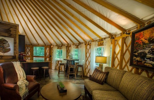 Topton Villa | Spring Ridge Yurt: Creekside Glamping with a Hot Tub