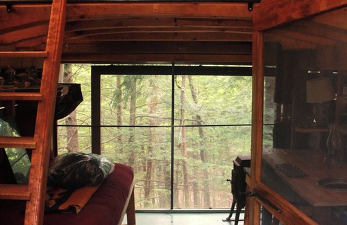 Canterbury Cabin | Stone Haven "Tent Cabin" with a cast iron fire pit in Canterbury, NH.