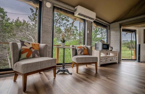 Marble Falls Cabin | Cozy Mountain View Glamping Tent near Austin & San Antonio