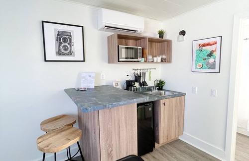 Sault Ste. Marie Apartment | Pet-Friendly Suite 106: Ocean View with Kitchen & Living Space