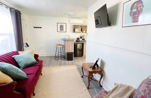 Sault Ste. Marie Apartment | Pet-Friendly Suite 106: Ocean View with Kitchen & Living Space