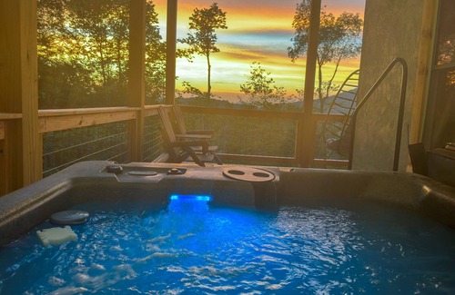 Wolf Laurel Cabin | Unwind at Mtn Sunset: Hot Tub, Game Room & Scenic Views