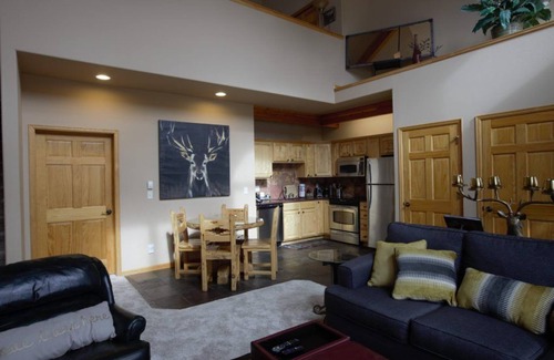 Stanley Hills Condo | Elegant Lofted Condo with Private Hot Tub & Mountain Views