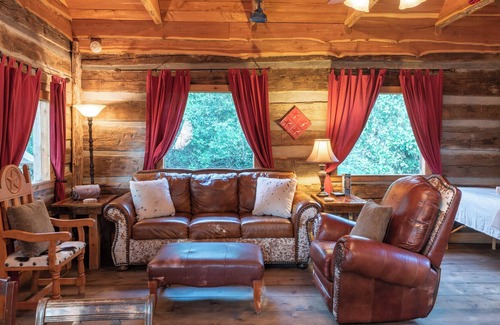 Brenham Cabin | The Spa Vista Private Log Cabin at Scenic Hill Retreat with Hot Tub and Moon Tower
