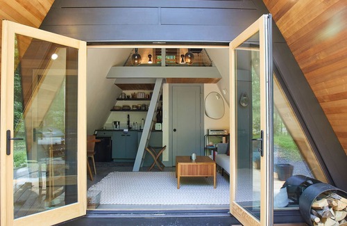 Freehold Cabin | Tiny Home A-Frame with Hot Tub in the Northern Catskills