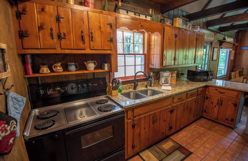 Shatley Springs Cottage | Cozy Tree House Chalet with Hot Tub & Firepit Near Dining