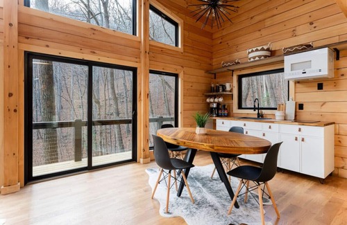 Asheville Cabin | Cozy Treehouse Log Cabin with Outdoor Tubs & Waterfall
