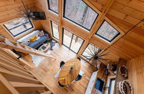 Asheville Cabin | Cozy Treehouse Log Cabin with Outdoor Tubs & Waterfall