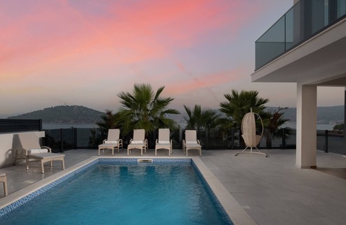 Razanj Villa | Villa Palm Bay: Private Pool & Sea View Steps from the Beach