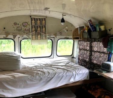 Chatham House | Vintage Short Bus Vacation Rental Nestled in the Forest near North Conway, New Hampshire