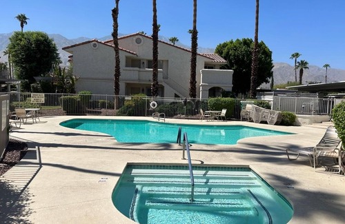 Sunrise Park Condo | Unwind in Palm Springs: Pet-Friendly Oasis with Pool & Spa