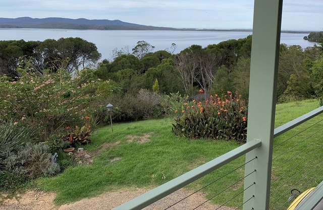 22 Karbeethong Rd, Mallacoota. Deck with spectacular lake views