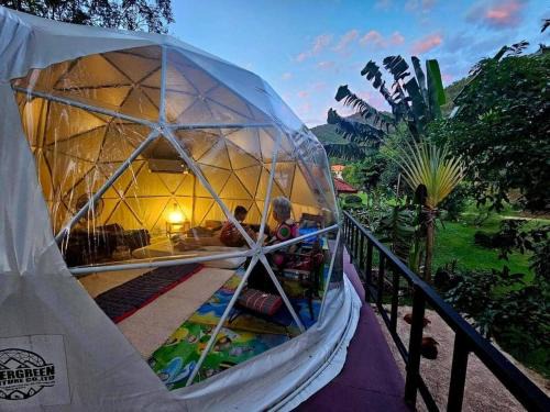 A dome At Treehouse Outdoor Bathroom Facing The Mountains