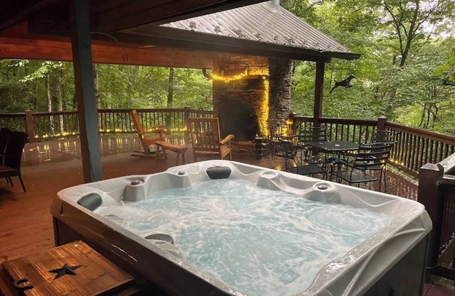A fabulous 6 person hot tub located outside on the deck!