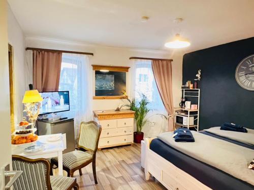 Apartment Amelie - Zimmer mit TV, W-Lan, Mikrowelle und Kühlschrank, Bad mit Dusche