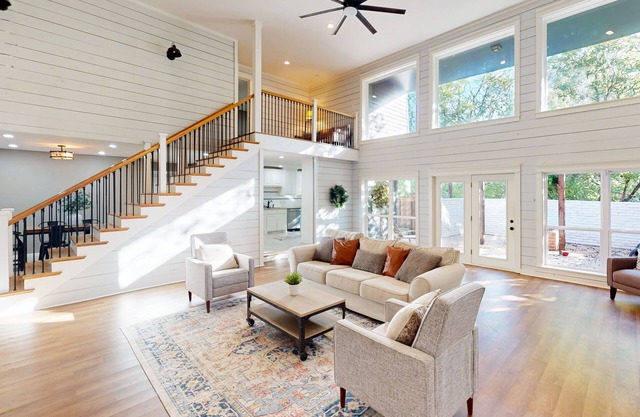Bohemian home with an enclosed patio, high ceilings, & board games