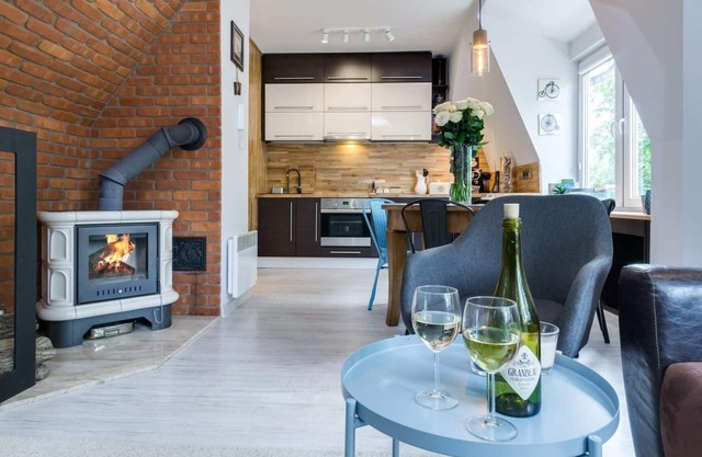 Cozy apartment with a fireplace