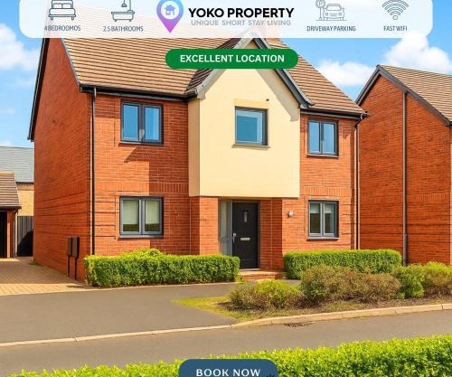 Detached 4 Bedroom 2 Bathroom House - Driveway Parking, Fast WiFi and Smart TV by Yoko Property