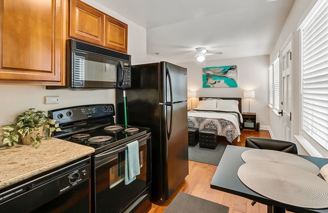 Dog-friendly studio with a full kitchen & patio - close to downtown