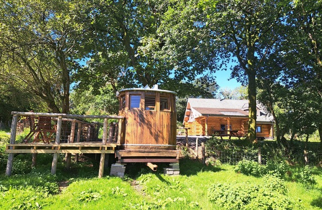 Hand built Log cabin overlooking the lovely peaceful rural valley of Somerset .
