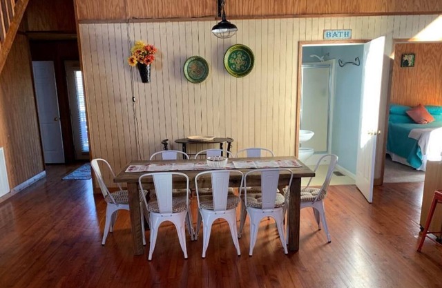 Lockie Lodge, rustic A frame style home with open concept.