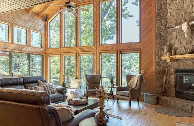 Longhorn Lakeside Chalet by Sarah Bernard, Private Dock and Fire Pit
