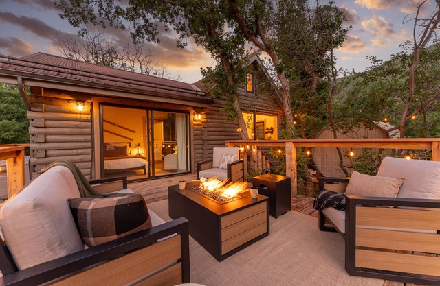 Modern Cabin with Canyon Views with Patio, Sauna Hot Tub, Wifi, AC & Fireplace