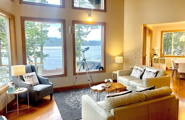 Oceanfront House on 3 Acres with Hot Tub and Private Beach and Dock