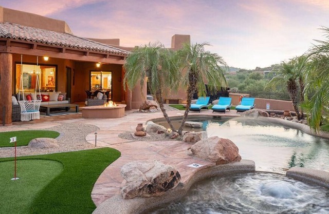 Powderhorn ~ The sprawling Hacienda with a Sophisticated Cowboy Vibe. Tropical Paradise Yard and Arc