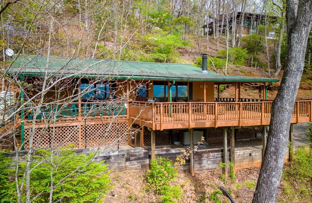 Private cabin with breathtaking mountain view, large deck, fireplace & firepit