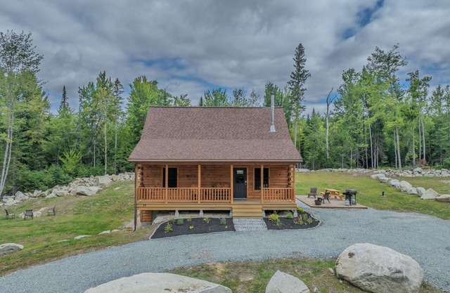 Rustic yet modern log home located on a private road with mountain views.