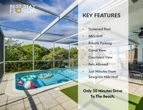 Serene Pool, Lake & Canal View In Sunrise, Florida
