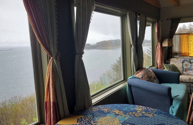 Spacious and artfully decorated home with views, 35 miles from Kodiak City.