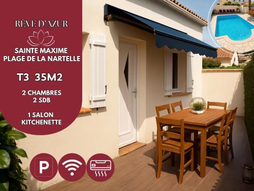 T3 35m2 plage de la Nartelle, piscine partagée, BBQ, parking, Wifi, 2 chambres 2 salles de bain, résidence le Rêve D'Azur