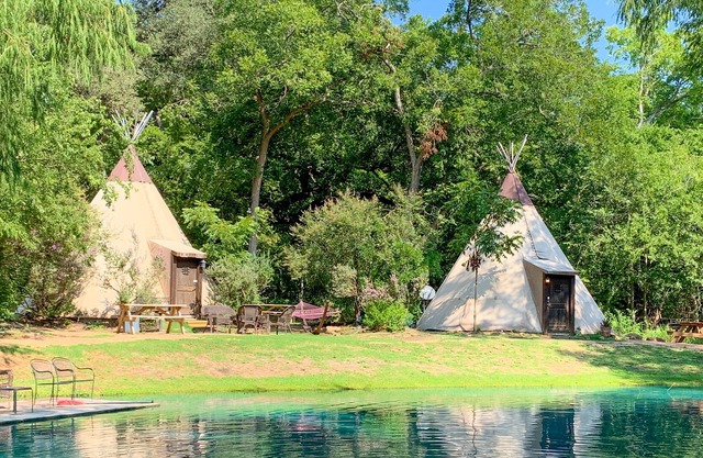 Teepee 4 is a Peaceful Waterfront Teepee with Hammock and Firepit