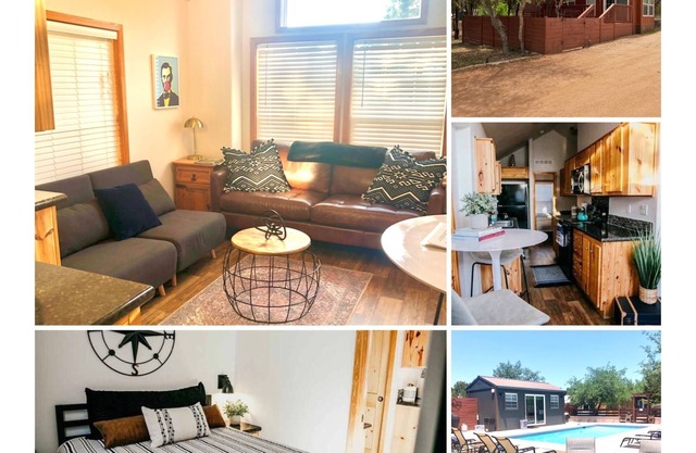 The Bison cabin in a gated 2 acre boutique tiny home resort with pool!