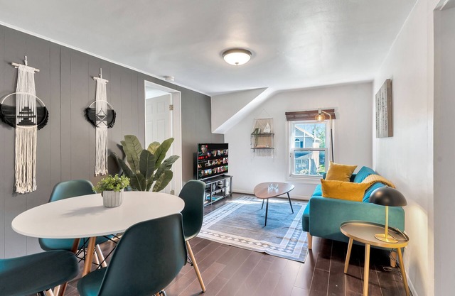 This property offers a colorful and funky modern vibe with updated furniture and decorations