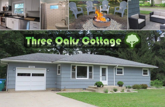 Three Oaks Cottage with private fire pit, outdoor seating, & grill!