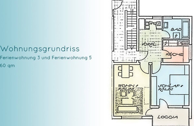 Vacation apartment no. 3, 60 sqm, 1 bedroom, max. 4 persons