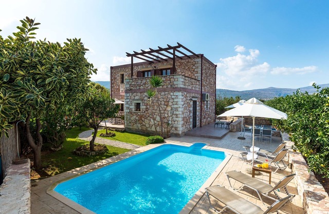 Villa Chryssa, stone villa with private pool in Neo Chorio village, Chania Crete
