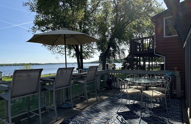 Wide open lake views and large flat front yard